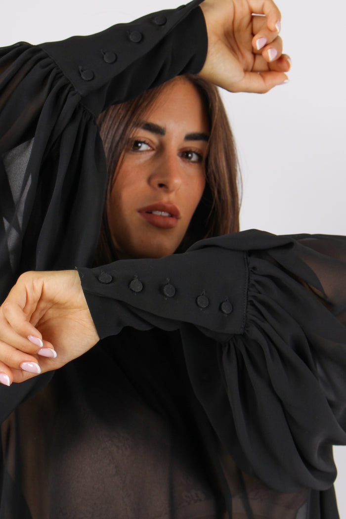 Camicia Georgette Polsino Alto Black-6