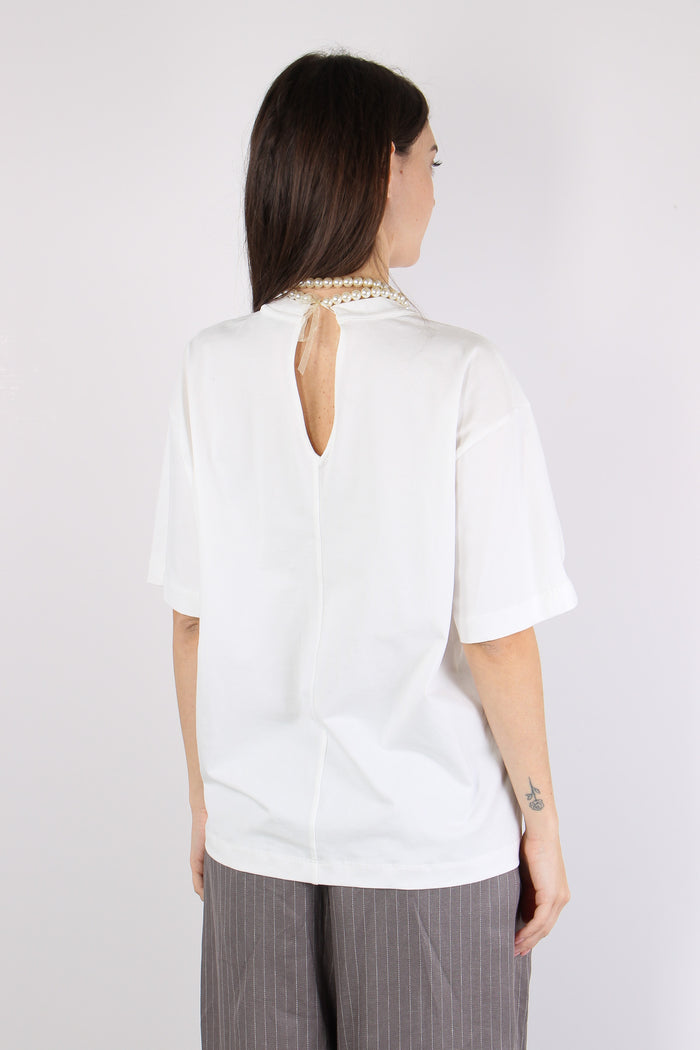 T-shirt Over Collana Bianco-5