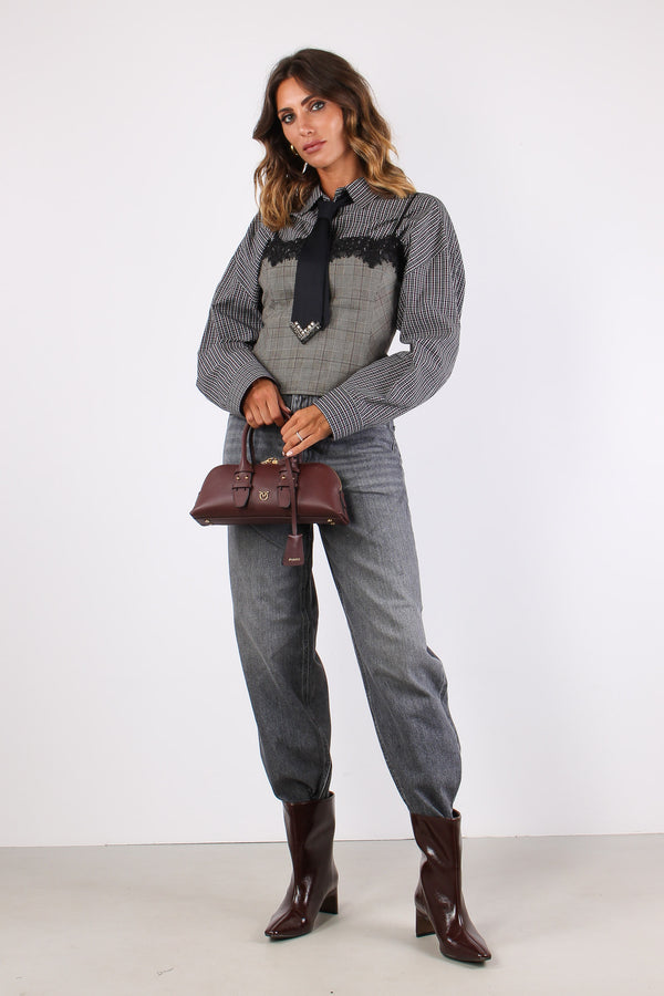 Carlina Camicia Cropped Ricamo Nero/bianco/rosso