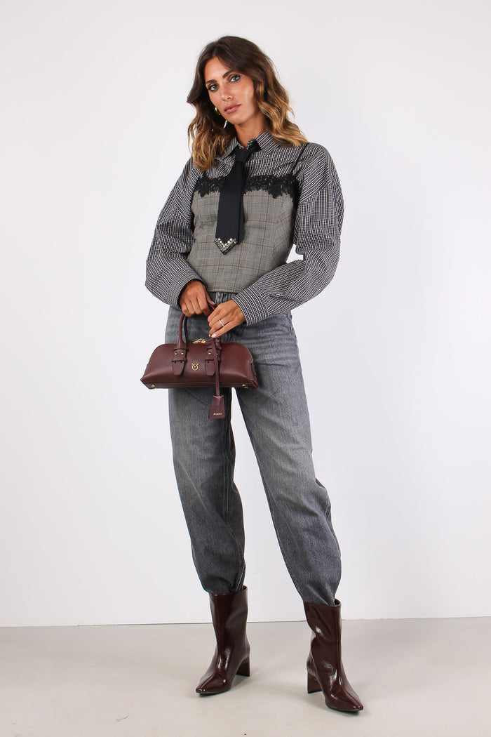 Carlina Camicia Cropped Ricamo Nero/bianco/rosso