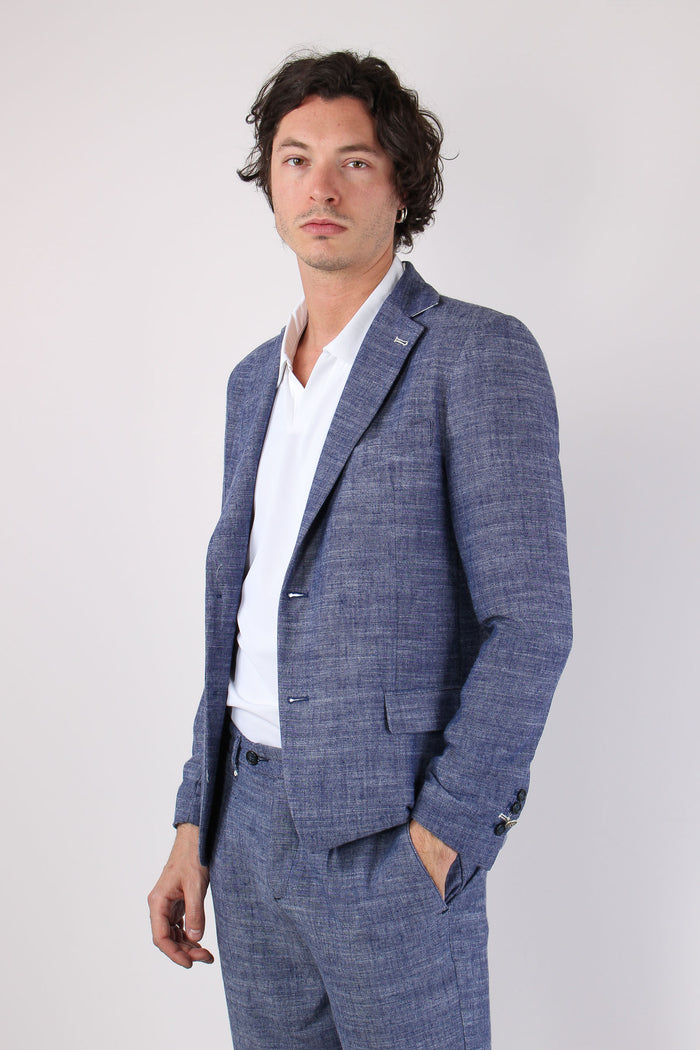 Giacca Misto Lino Blu-6