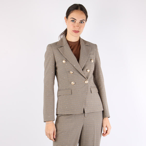 Belsa_pie Giacca Pied De Poule Biscuit-2