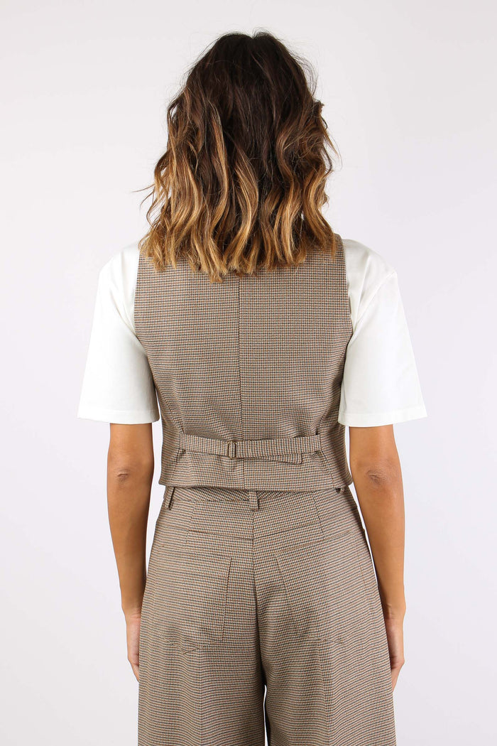 Gilet Stondato Pied De Poule Cammello/nero-4