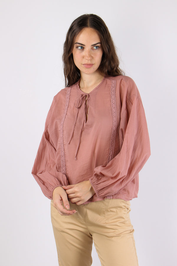 Blusa Mussola Inserto Macrame Rosa-2