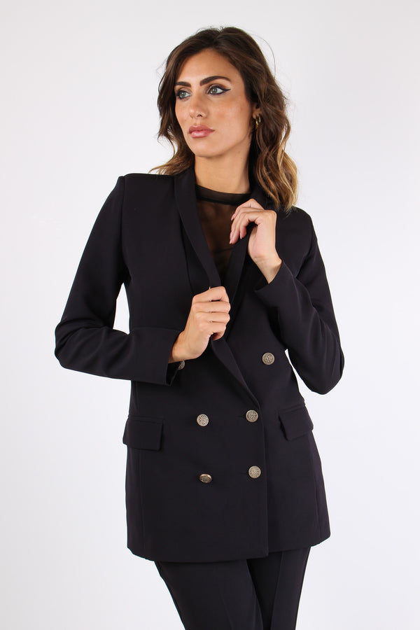 Giacca Doppiopetto Tessuto Tec Nero-2