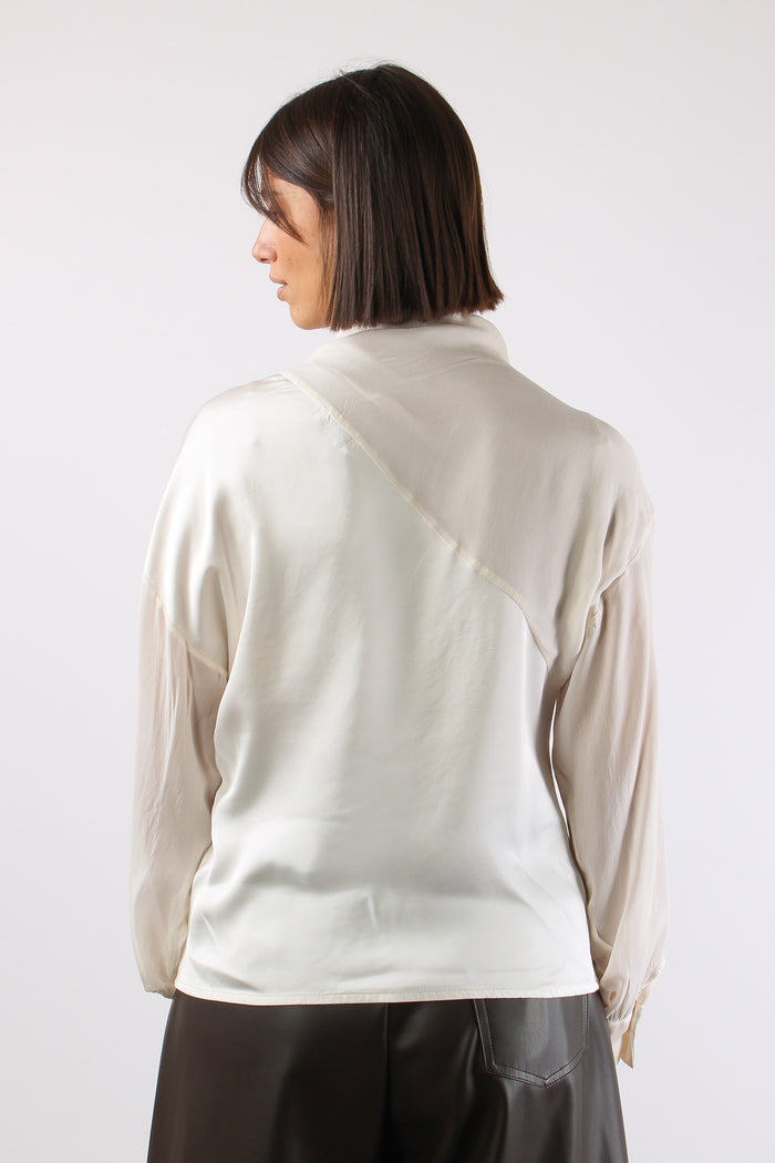 Blusa Bimateriale Fiocco Panna-5
