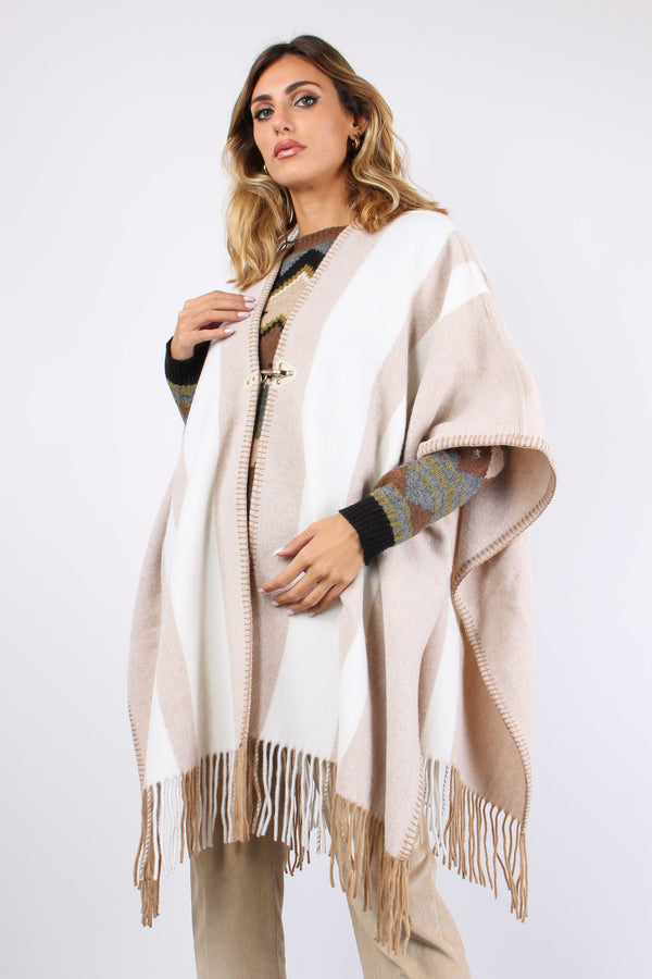 Cappotto Inserto Frange Cangio Beige-2