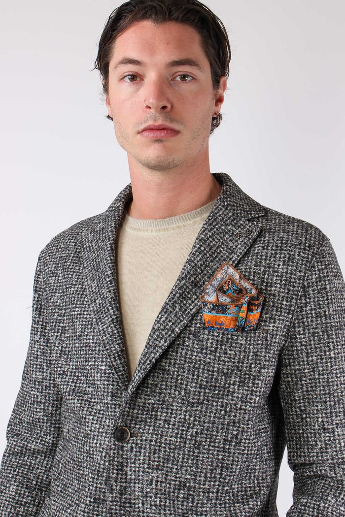 Giacca Micro Quadro Bianco/nero-4