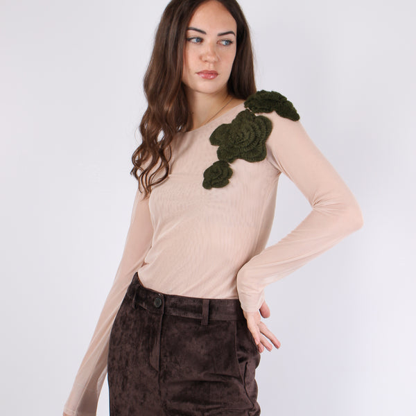 T-shirt Tulle Applicazione Ros Military/nude-2