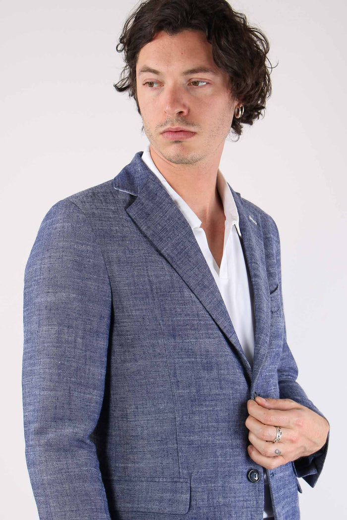 Giacca Misto Lino Blu-8