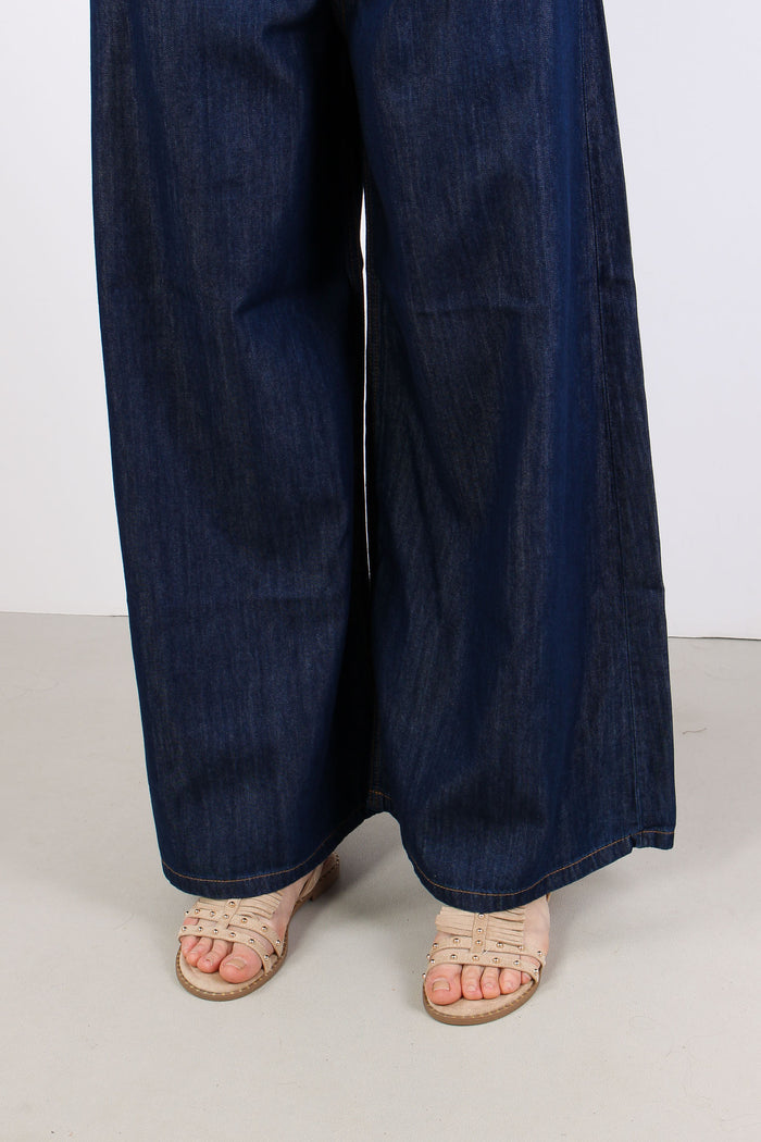 Pantalone Palazzo Cotone Lyonc Denim Scuro-7