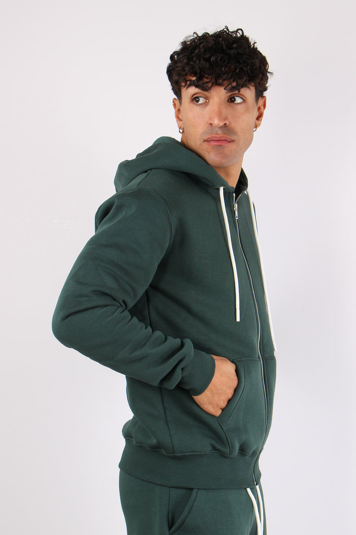 Felpa Full Zip Cappuccio Logo Verde Bosco-3
