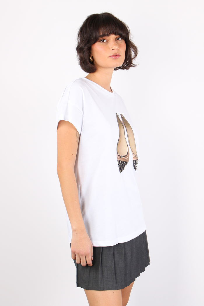 T-shirt Stampa Ballerina Bicol Bianco-4