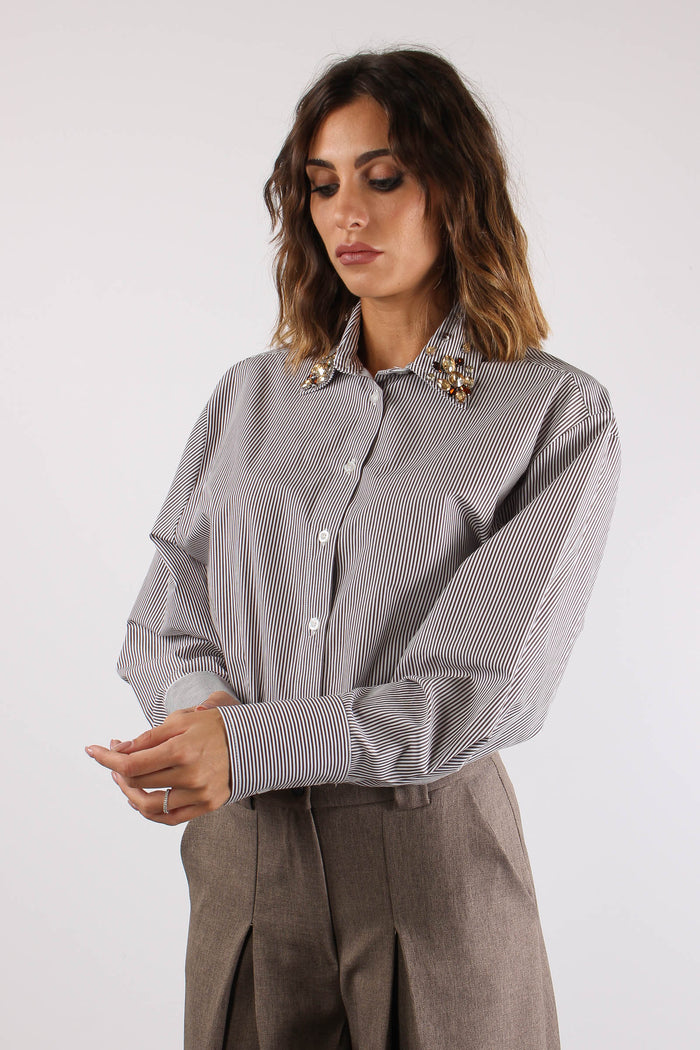 Camicia Riga Applicazione Coll Bianco/moro-7
