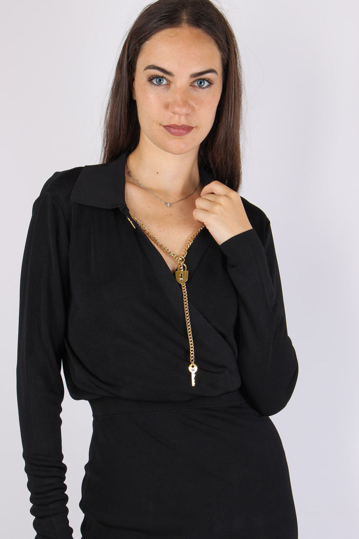 Abito Maglia Scollo Zip Nero-9