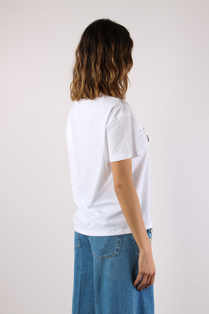 T-shirt Scritta Applicazioni Bianco Liujo-6