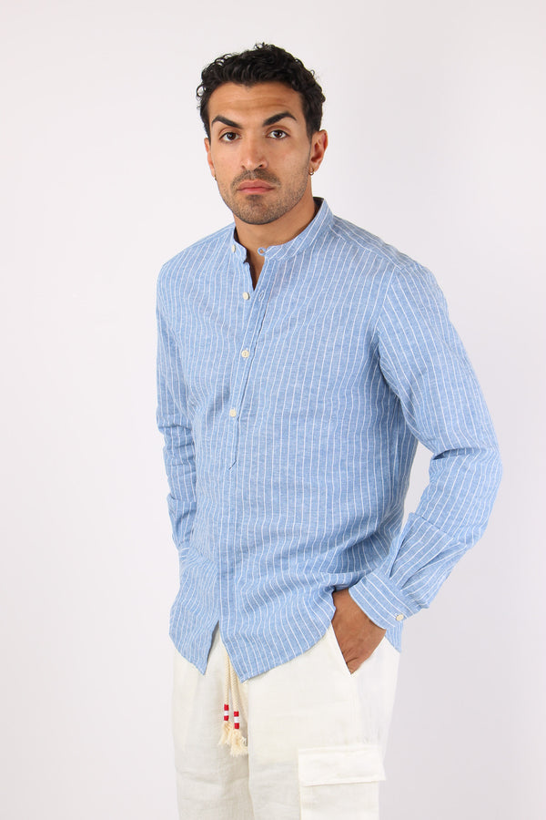 Camicia Coreana Lino Righe Azzurro/bianco-2