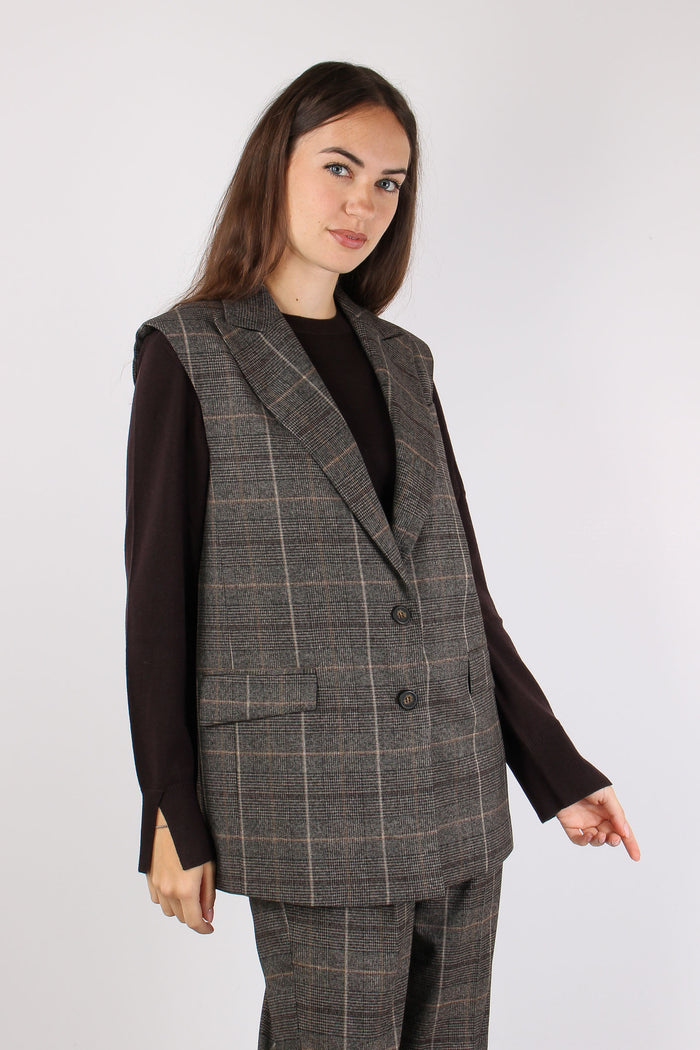 Gilet Lungo Quadri Caffe-7
