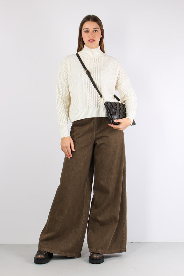 Maglia Collo Alto Treccia Panna