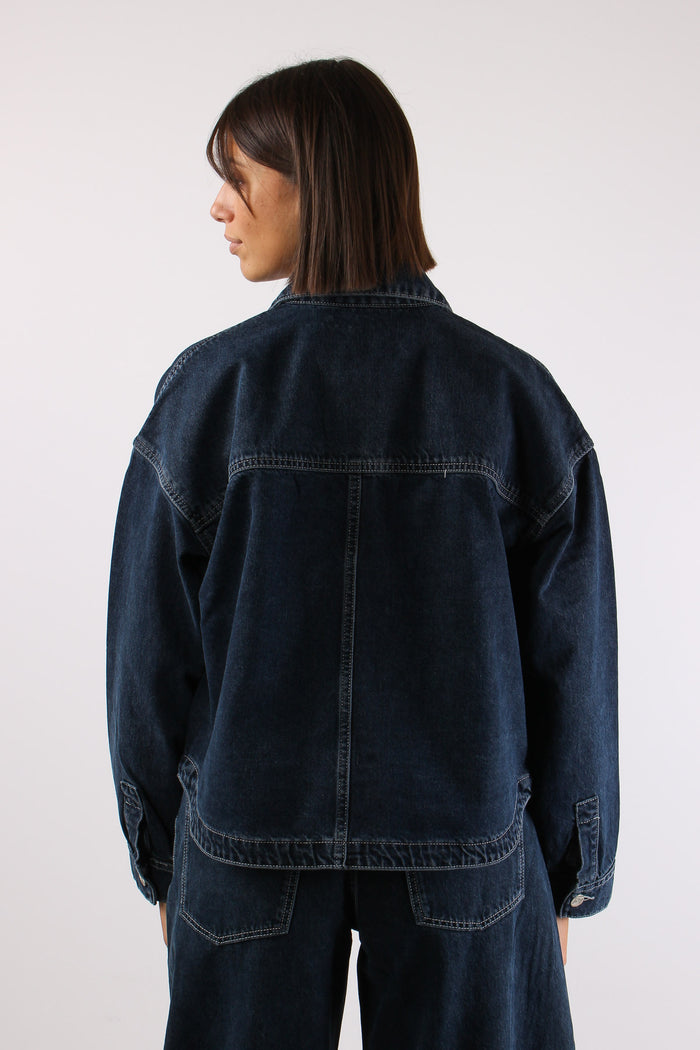 Camicia Cropped Denim Scuro-5