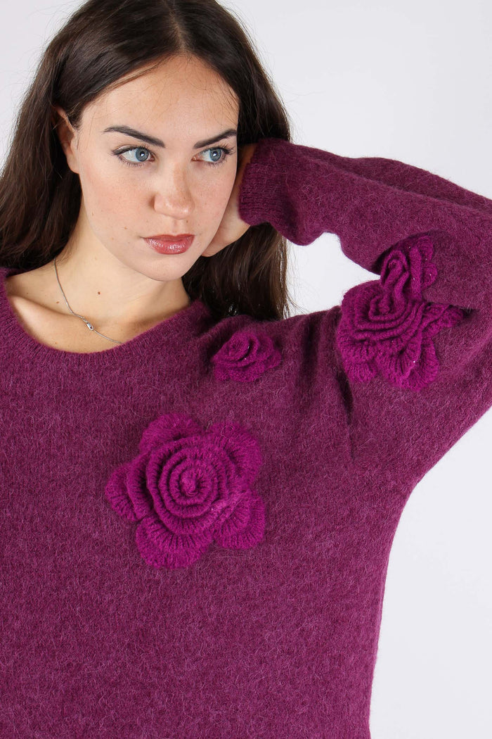 Maglia Over Applicazione Rose Wine-10