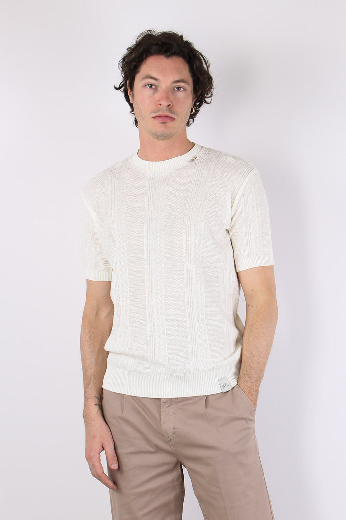 T-shirt Cotone Lavorato Panna-3