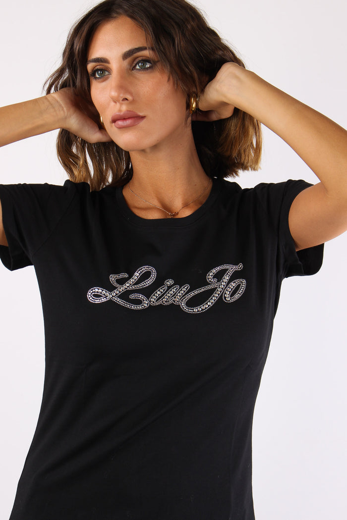 T-shirt Logo Strass Nero Liujo-7
