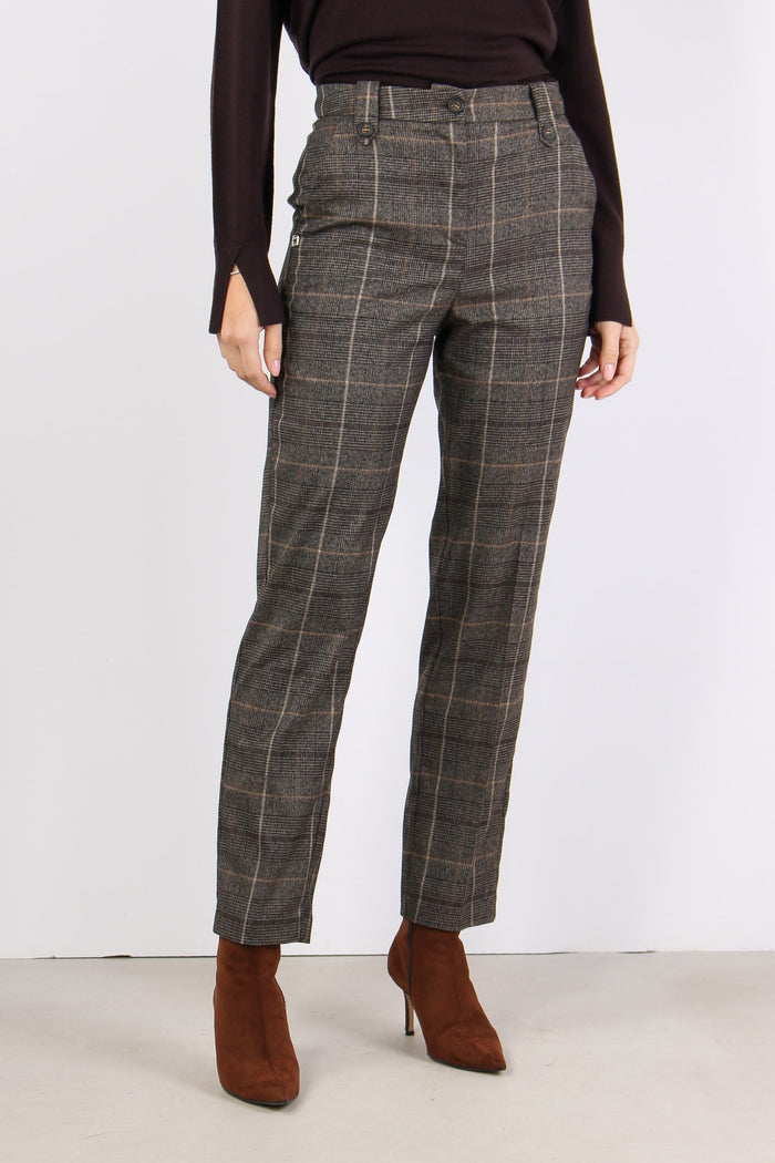 Pantalone Dritto Quadri Caffe-3