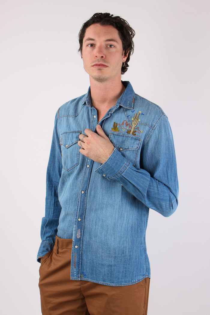 Camicia Denim Ricami Cactus Denim-4