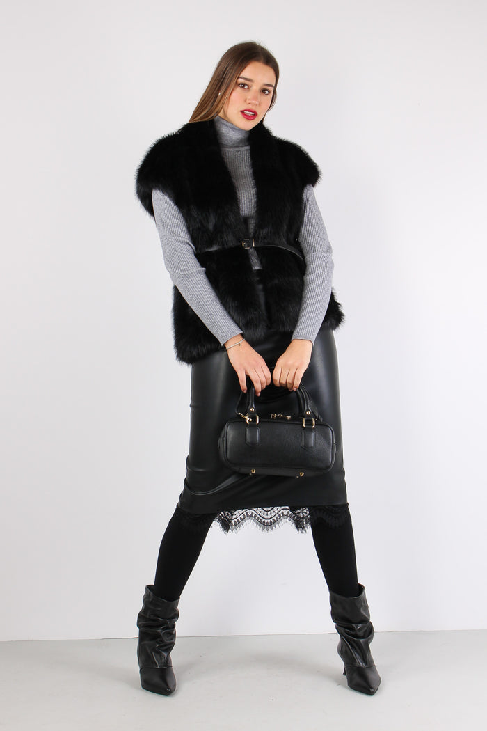 Gilet Ecopelliccia Cintura Nero-5