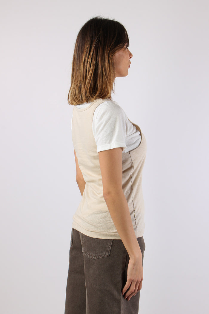 T-shirt Canotta Sovrapposta Bianco/beige-6