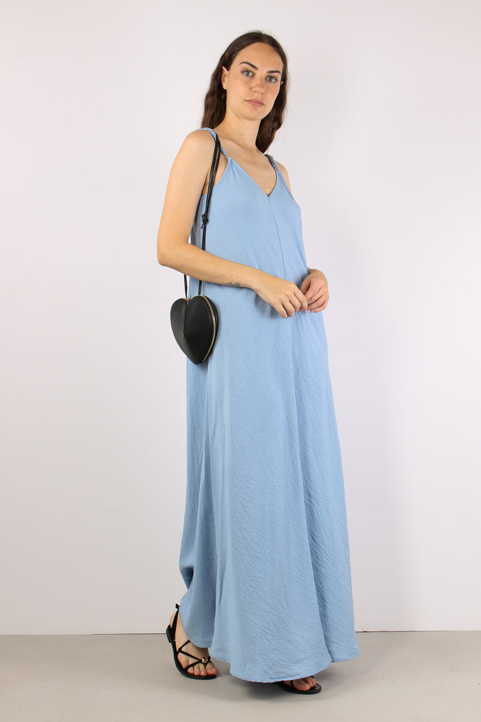 Abito Lungo Spalline Arriccio Azzurro-5