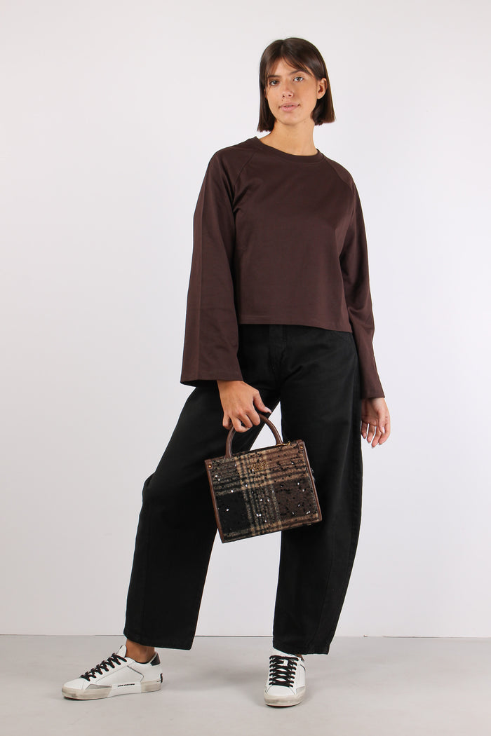T-shirt Cotone Manica Svasata Marrone-4