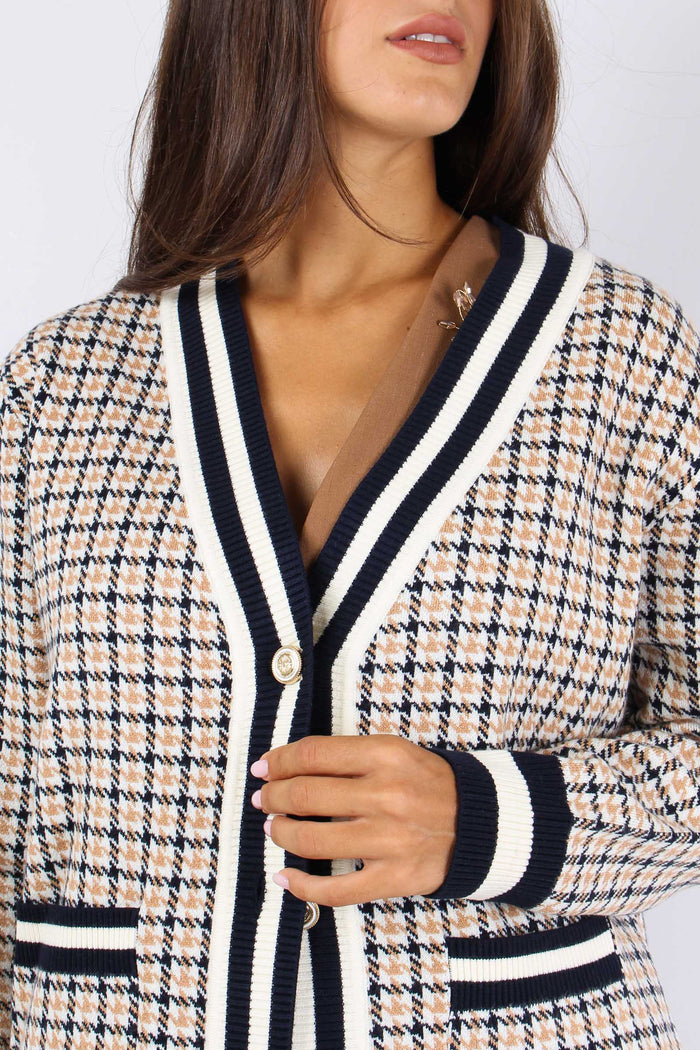 Armanda Cardigan Pied De Poule Blu/cammello-8