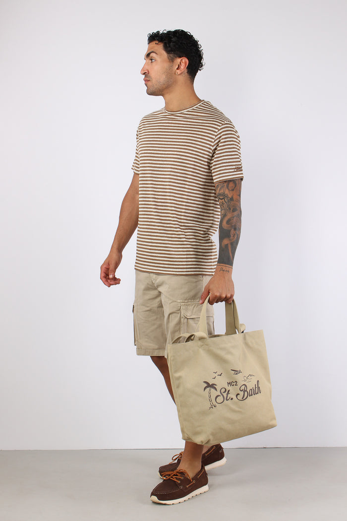 T-shirt Riga Misto Lino Beige/bianco