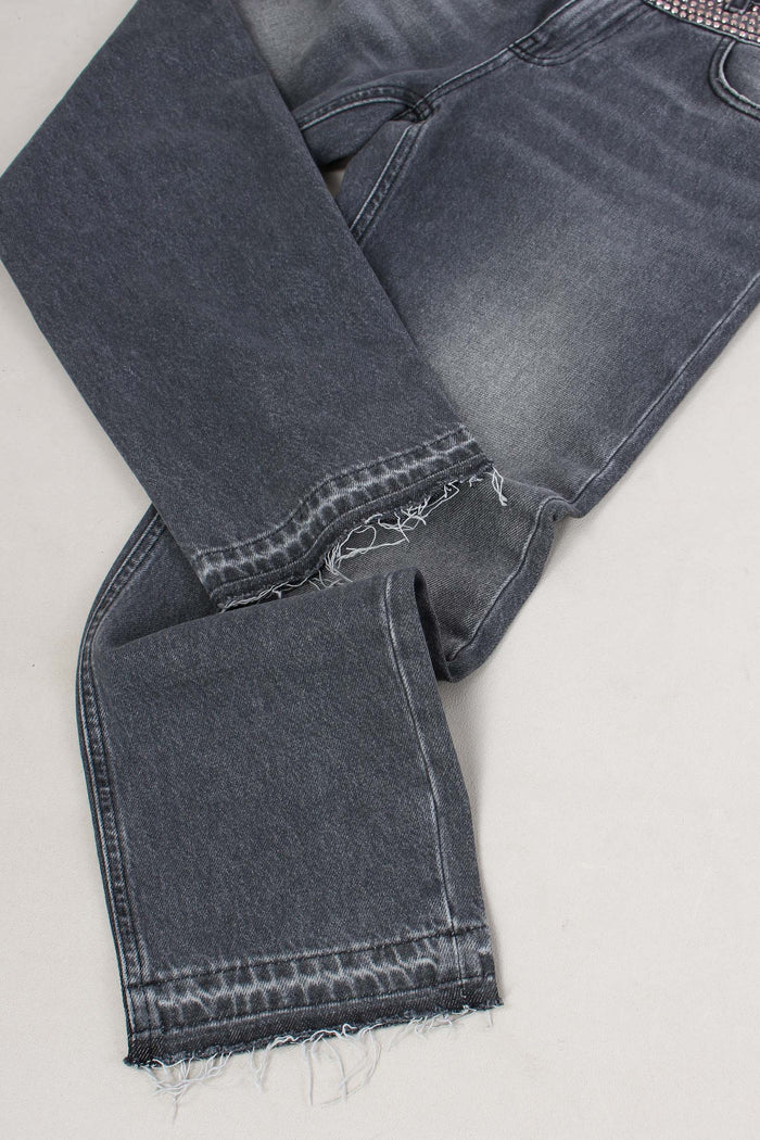 Jeans Inserto Strass Grigio-2