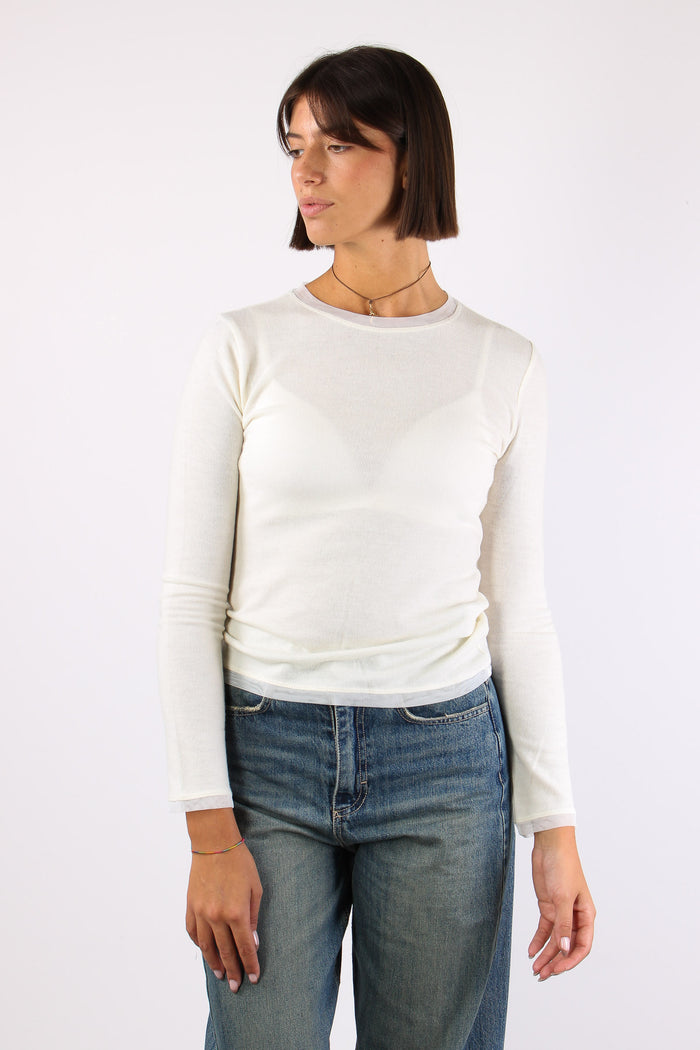 Maglia Inserto Tulle Latte