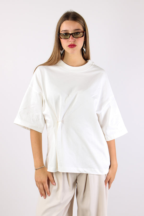 T-shirt Over Ripresa Spilla Panna-2