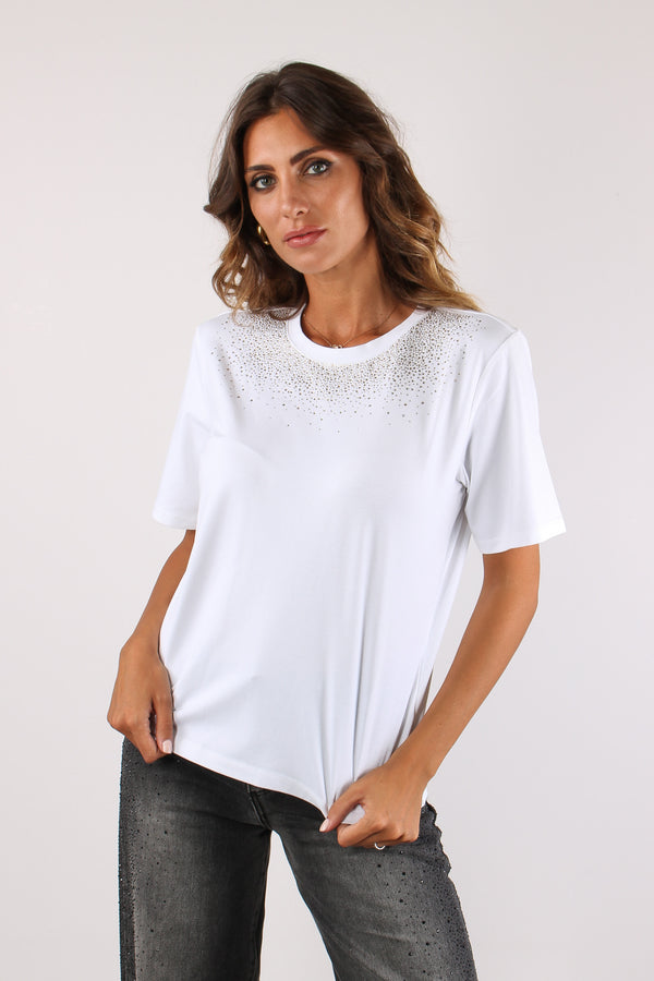 Davalos T-shirt Cascata Strass White