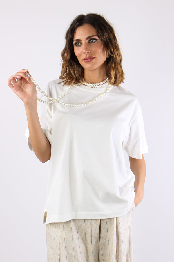 T-shirt Collana Perle Bianco-2