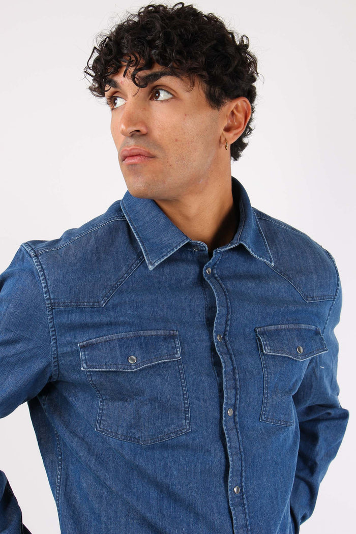 Camicia Denim Slim Denim Scuro-8