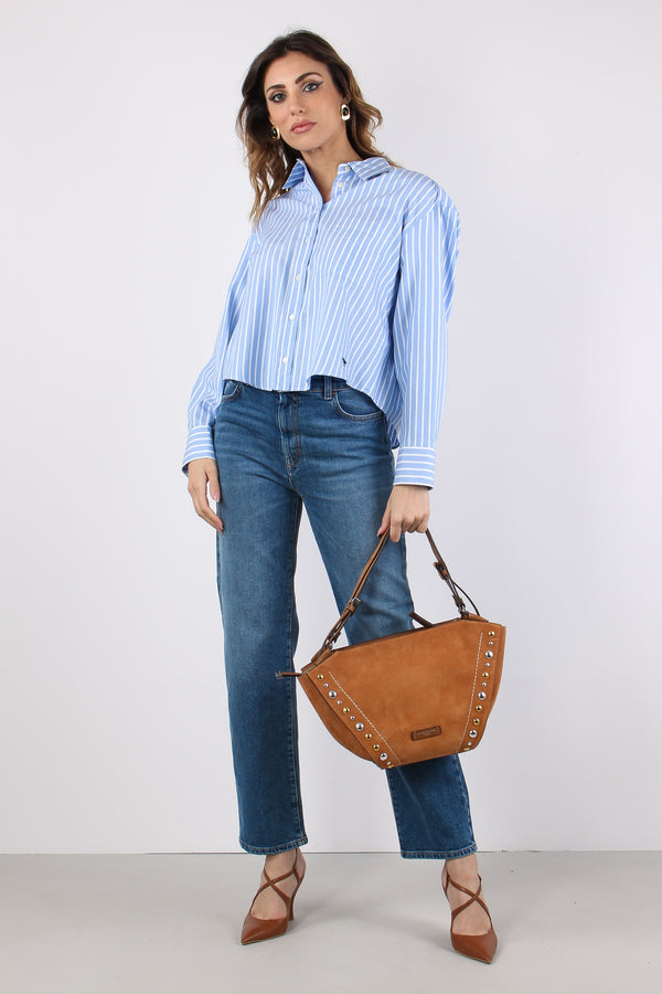 Wkdcartone Camicia Cotone Riga Azzurro/bianco