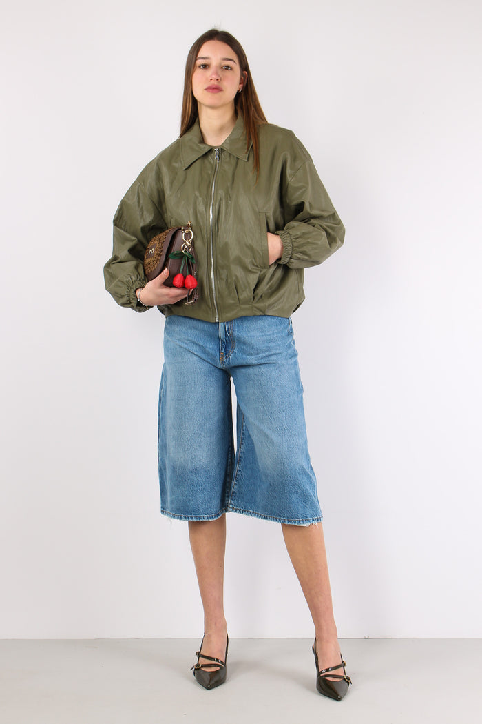 Bomber Ecopelle Stropicciato Militare-3