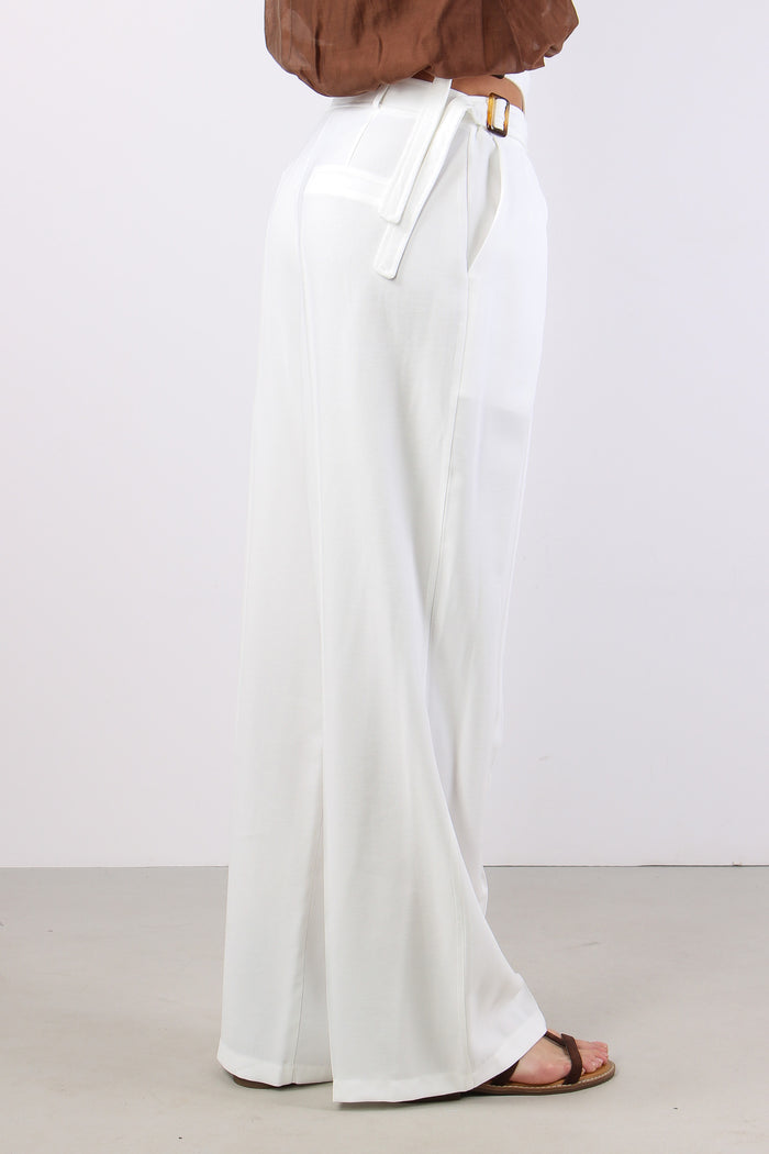 Pantalone Cut Out Fibbia Bianco-6