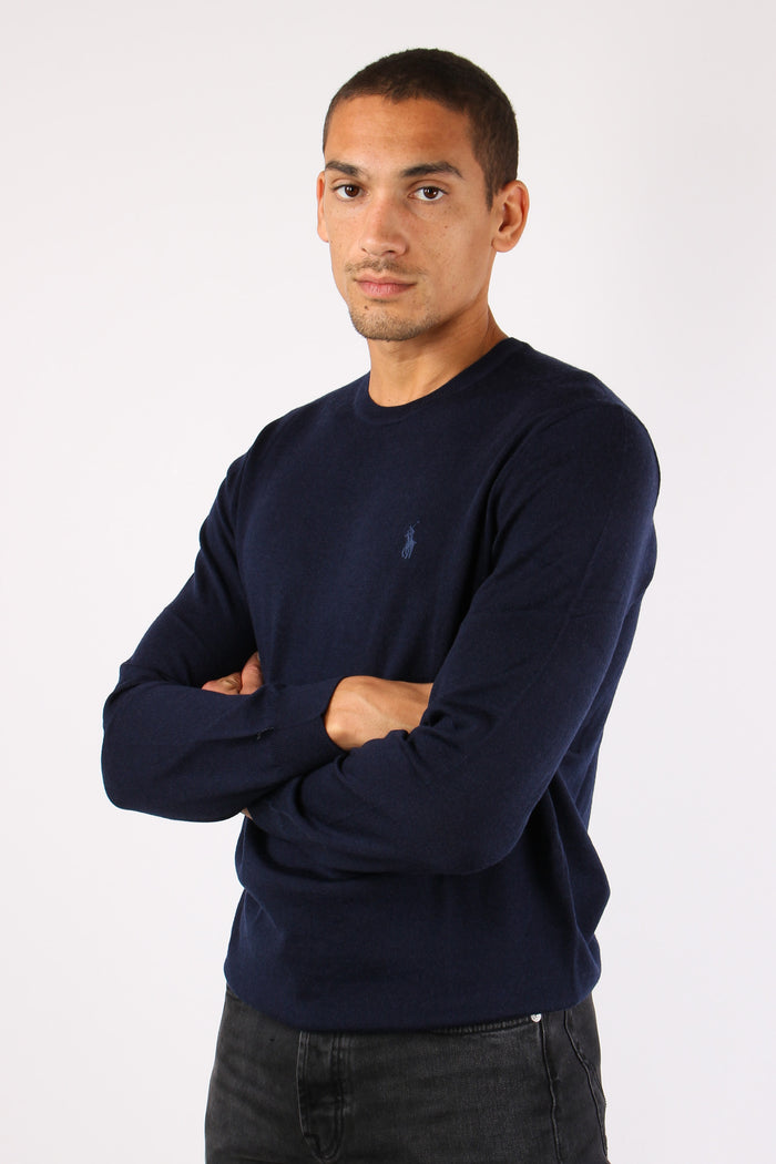 Maglia Girocollo Lana Merinos Hunter Navy-3