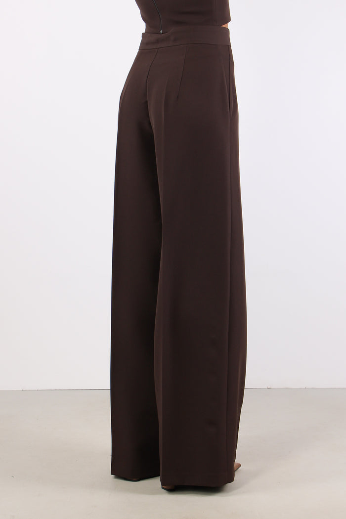 Pantalone Palazzo Tessuto Tecnico Dark Brown-6