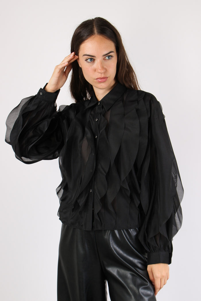 Camicia Collo Petali Nero-4