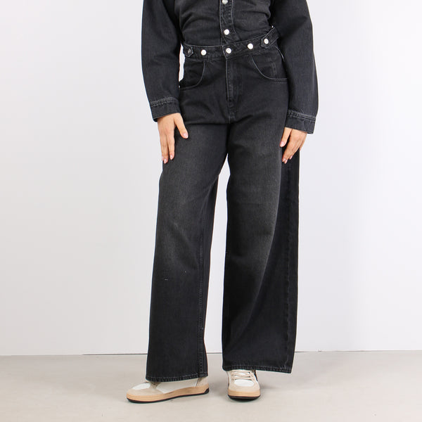 Denim Baggy Wide Bottoni Later Denim Scuro-2