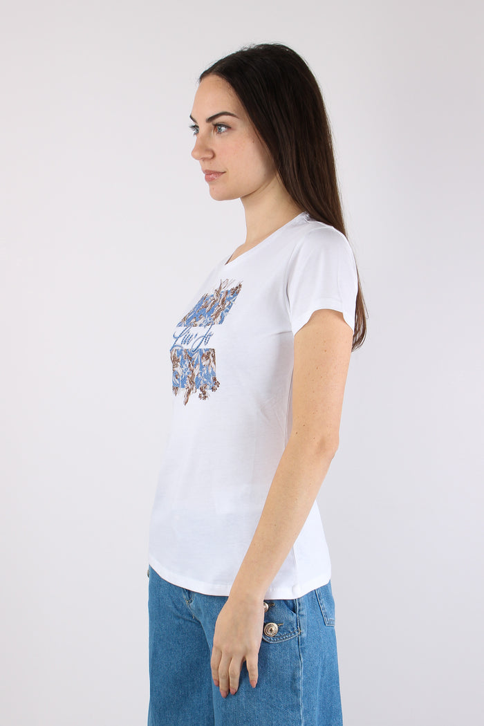 T-shirt Slim Fantasia Fiori Bianco/br-5