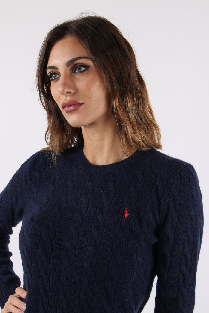 Maglia Girocollo Trecce Misto Lana Hunter Navy-7